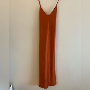 Nasty Gal Rust Midi Satin Dress. Cowl cross strap back. Size US 10. Never Worn.